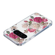For Google Pixel 9 Pro Colored Drawing Pattern Transparent TPU Phone Case(Peony)