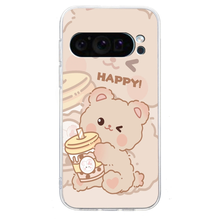 For Google Pixel 9 Pro Colored Drawing Pattern Transparent TPU Phone Case(Bear)