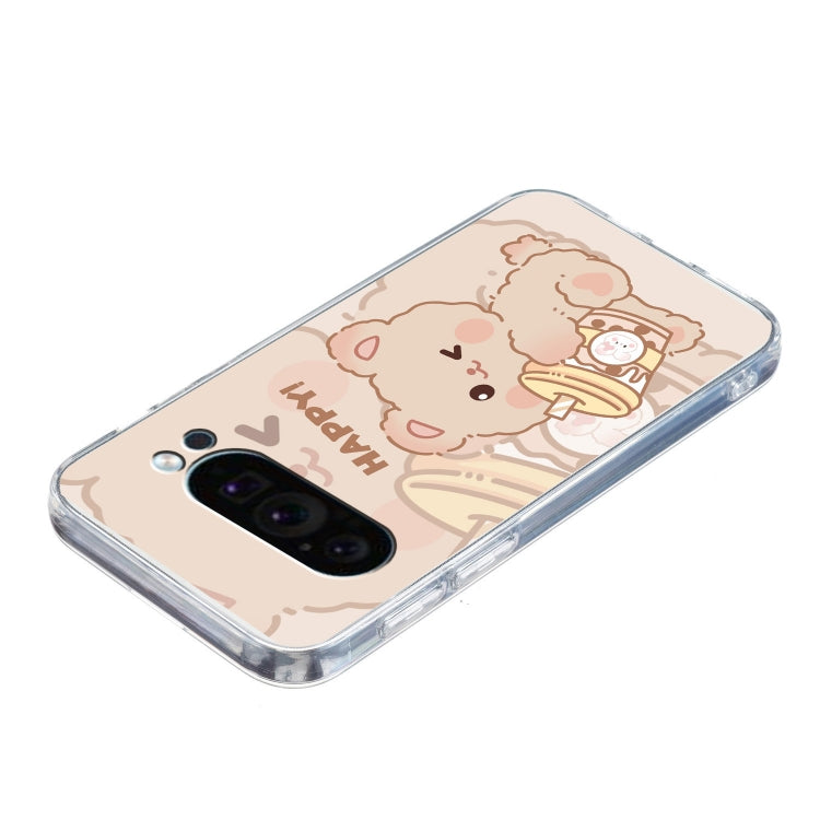 For Google Pixel 9 Pro Colored Drawing Pattern Transparent TPU Phone Case(Bear)
