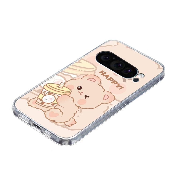 For Google Pixel 9 Pro Colored Drawing Pattern Transparent TPU Phone Case(Bear)