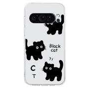 For Google Pixel 9 Pro Colored Drawing Pattern Transparent TPU Phone Case(Black Cat)