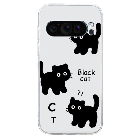 For Google Pixel 9 Pro Colored Drawing Pattern Transparent TPU Phone Case(Black Cat)