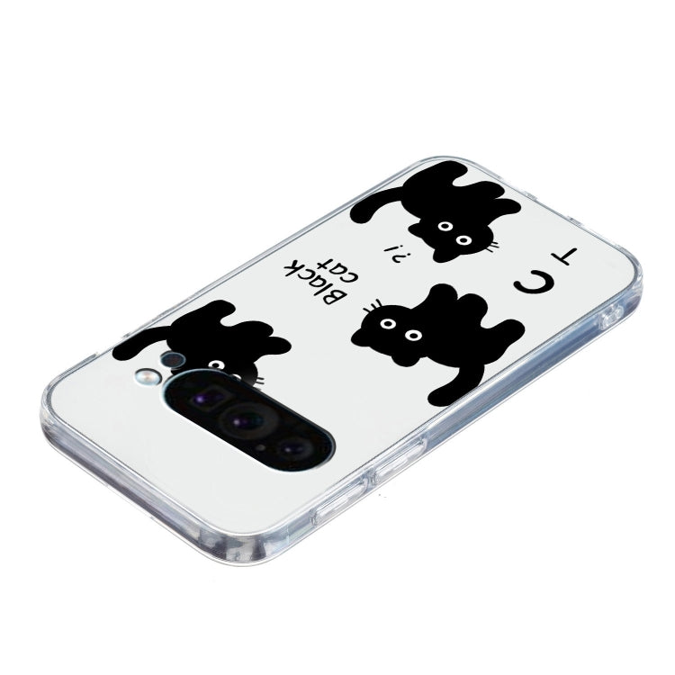 For Google Pixel 9 Pro Colored Drawing Pattern Transparent TPU Phone Case(Black Cat)