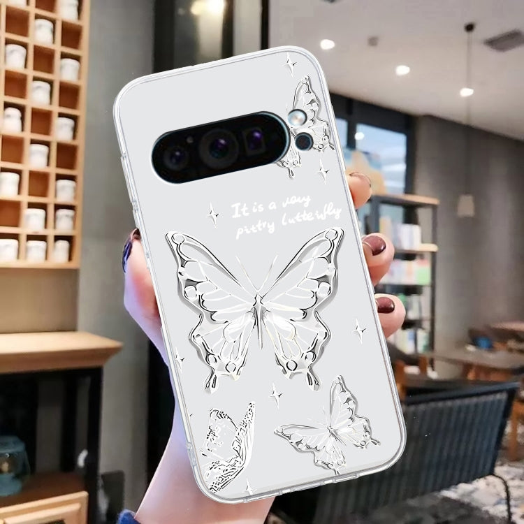 For Google Pixel 9 Pro Colored Drawing Pattern Transparent TPU Phone Case(Butterflies)