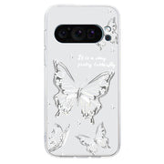 For Google Pixel 9 Pro Colored Drawing Pattern Transparent TPU Phone Case(Butterflies)