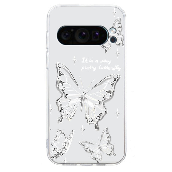 For Google Pixel 9 Pro Colored Drawing Pattern Transparent TPU Phone Case(Butterflies)