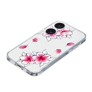 For iPhone 16 Colored Drawing Pattern Transparent TPU Phone Case(Sakura)