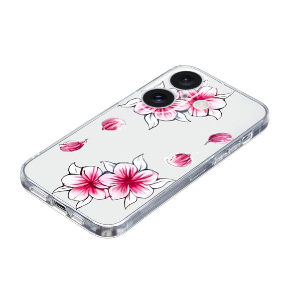 For iPhone 16 Colored Drawing Pattern Transparent TPU Phone Case(Sakura)