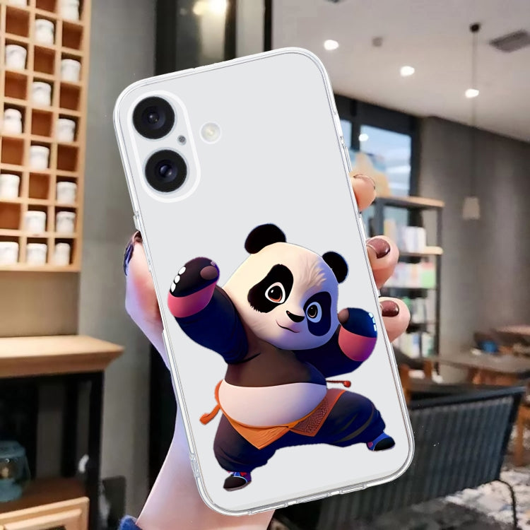 For iPhone 16 Colored Drawing Pattern Transparent TPU Phone Case(Panda)