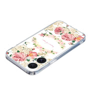 For iPhone 16 Colored Drawing Pattern Transparent TPU Phone Case(Rose)