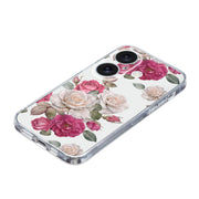 For iPhone 16 Colored Drawing Pattern Transparent TPU Phone Case(Peony)