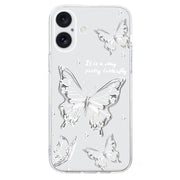 For iPhone 16 Colored Drawing Pattern Transparent TPU Phone Case(Butterflies)