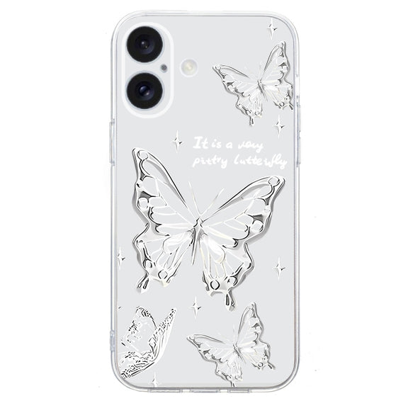 For iPhone 16 Colored Drawing Pattern Transparent TPU Phone Case(Butterflies)