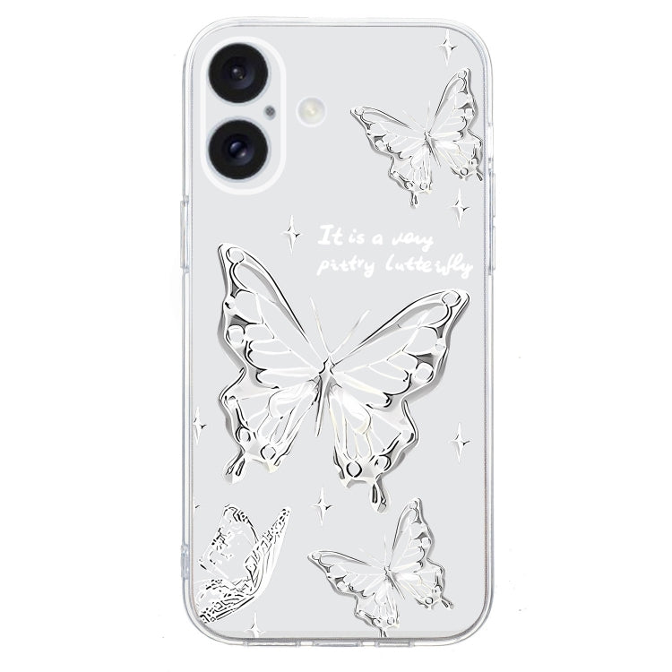 For iPhone 16 Colored Drawing Pattern Transparent TPU Phone Case(Butterflies)
