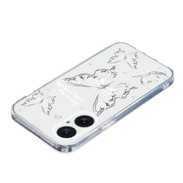 For iPhone 16 Colored Drawing Pattern Transparent TPU Phone Case(Butterflies)