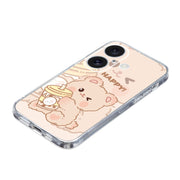 For iPhone 16 Plus Colored Drawing Pattern Transparent TPU Phone Case(Bear)