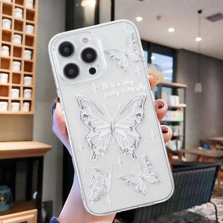 For iPhone 16 Pro Colored Drawing Pattern Transparent TPU Phone Case(Butterflies)
