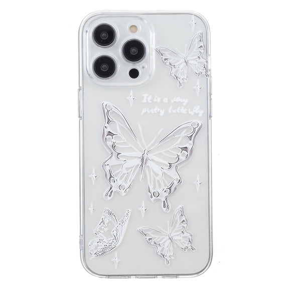 For iPhone 16 Pro Colored Drawing Pattern Transparent TPU Phone Case(Butterflies)