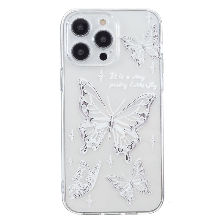 For iPhone 16 Pro Colored Drawing Pattern Transparent TPU Phone Case(Butterflies)