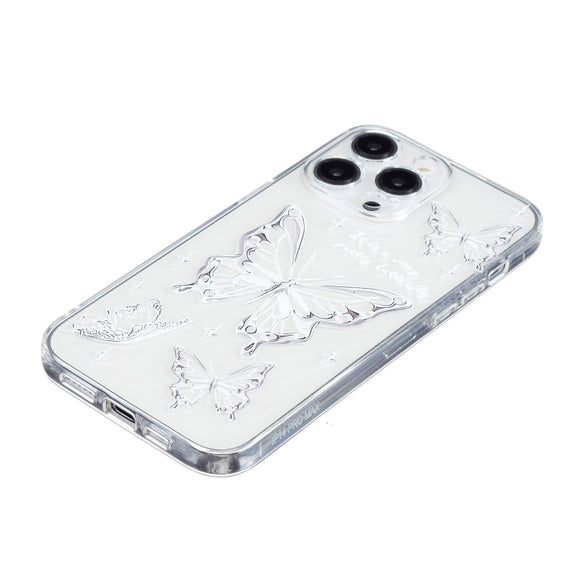 For iPhone 16 Pro Colored Drawing Pattern Transparent TPU Phone Case(Butterflies)