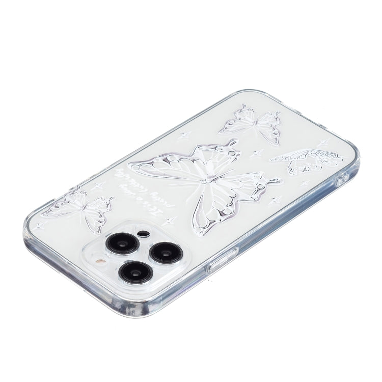 For iPhone 16 Pro Colored Drawing Pattern Transparent TPU Phone Case(Butterflies)