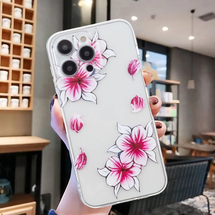 For iPhone 16 Pro Max Colored Drawing Pattern Transparent TPU Phone Case(Sakura)