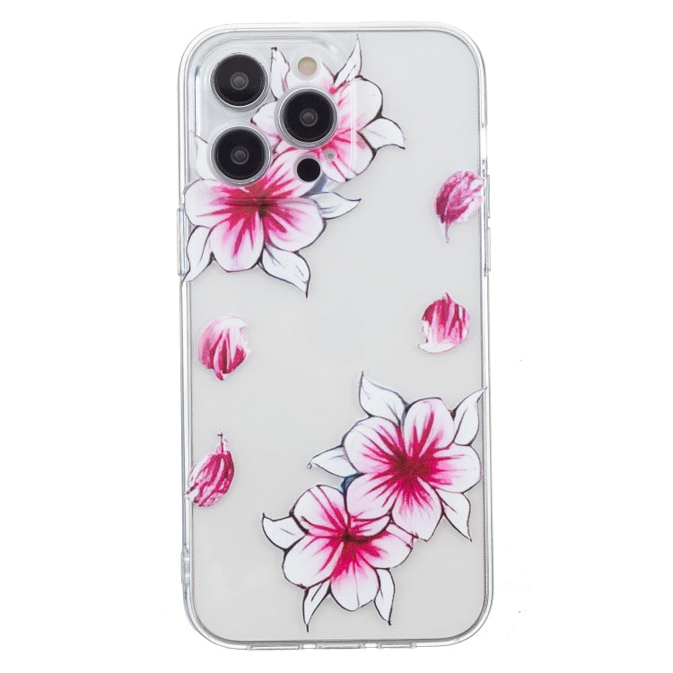 For iPhone 16 Pro Max Colored Drawing Pattern Transparent TPU Phone Case(Sakura)