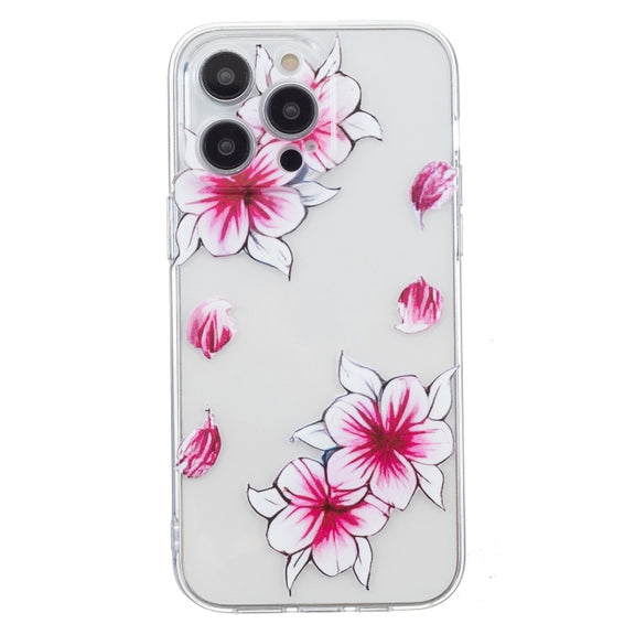 For iPhone 16 Pro Max Colored Drawing Pattern Transparent TPU Phone Case(Sakura)