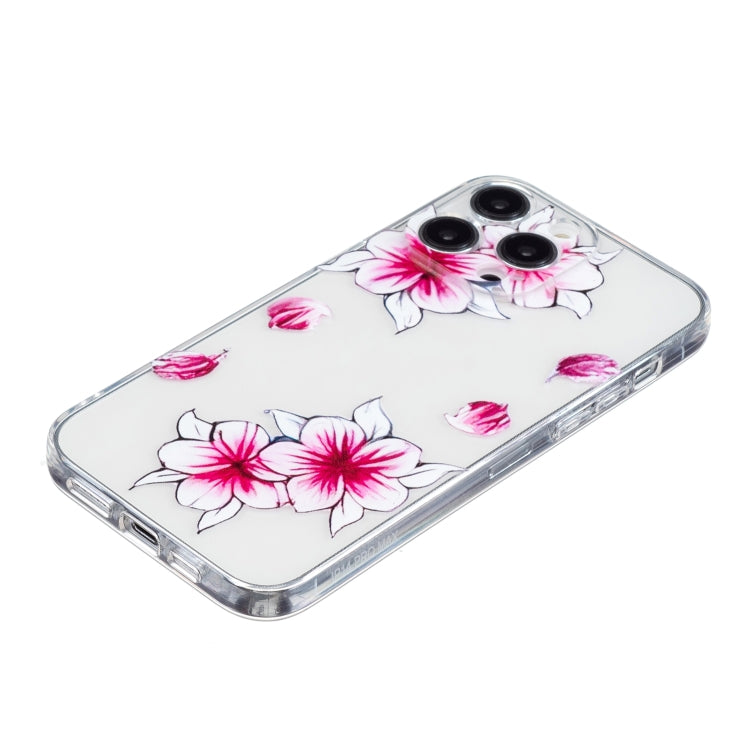 For iPhone 16 Pro Max Colored Drawing Pattern Transparent TPU Phone Case(Sakura)