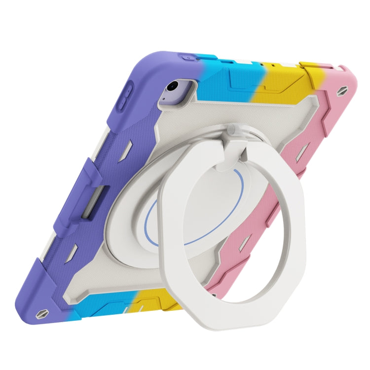 For iPad Air 13 2024 / 2025 Armor Portable Rotating Ring Holder Silicone Tablet Case with Pen Slot(Colorful Pink)
