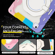 For iPad Air 13 2024 / 2025 Armor Portable Rotating Ring Holder Silicone Tablet Case with Pen Slot(Colorful Pink)