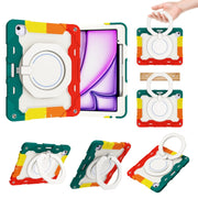 For iPad Air 13 2024 / 2025 Armor Portable Rotating Ring Holder Silicone Tablet Case with Pen Slot(Colorful Red)
