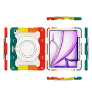 For iPad Air 13 2024 / 2025 Armor Portable Rotating Ring Holder Silicone Tablet Case with Pen Slot(Colorful Red)
