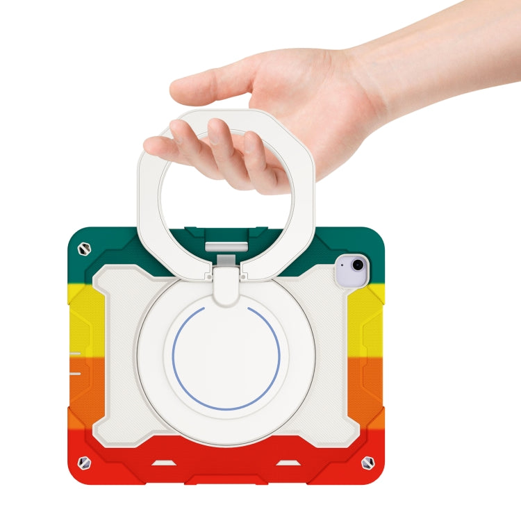 For iPad Air 13 2024 / 2025 Armor Portable Rotating Ring Holder Silicone Tablet Case with Pen Slot(Colorful Red)