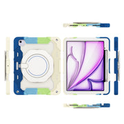For iPad Air 13 2024 Armor Portable Rotating Ring Holder Silicone Tablet Case with Pen Slot(Colorful Blue)