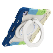 For iPad Air 13 2024 Armor Portable Rotating Ring Holder Silicone Tablet Case with Pen Slot(Colorful Blue)