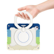 For iPad Air 13 2024 Armor Portable Rotating Ring Holder Silicone Tablet Case with Pen Slot(Colorful Blue)