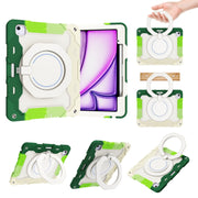 For iPad Air 13 2024 / 2025 Armor Portable Rotating Ring Holder Silicone Tablet Case with Pen Slot(Colorful Green)