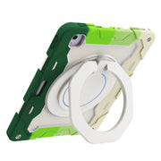 For iPad Air 13 2024 / 2025 Armor Portable Rotating Ring Holder Silicone Tablet Case with Pen Slot(Colorful Green)