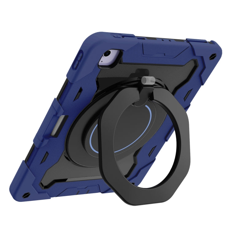 For iPad Air 13 2024 / 2025 Armor Portable Rotating Ring Holder Silicone Tablet Case with Pen Slot(Navy Blue)