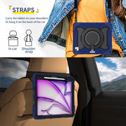 For iPad Air 13 2024 / 2025 Armor Portable Rotating Ring Holder Silicone Tablet Case with Pen Slot(Navy Blue)