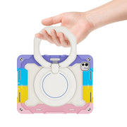 For iPad Pro 11 2024 Armor Portable Rotating Ring Holder Silicone Tablet Case with Pen Slot(Colorful Pink)