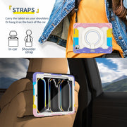 For iPad Pro 11 2024 Armor Portable Rotating Ring Holder Silicone Tablet Case with Pen Slot(Colorful Pink)