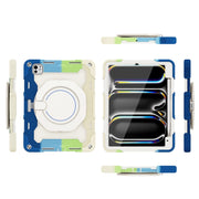For iPad Pro 11 2024 Armor Portable Rotating Ring Holder Silicone Tablet Case with Pen Slot(Colorful Blue)