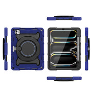 For iPad Pro 11 2024 Armor Portable Rotating Ring Holder Silicone Tablet Case with Pen Slot(Navy Blue)