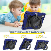 For iPad Pro 11 2024 Armor Portable Rotating Ring Holder Silicone Tablet Case with Pen Slot(Navy Blue)