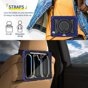For iPad Pro 11 2024 Armor Portable Rotating Ring Holder Silicone Tablet Case with Pen Slot(Navy Blue)