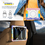 For iPad Pro 13 2024 Armor Portable Rotating Ring Holder Silicone Tablet Case with Pen Slot(Colorful Pink)