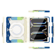 For iPad Pro 13 2024 Armor Portable Rotating Ring Holder Silicone Tablet Case with Pen Slot(Colorful Blue)
