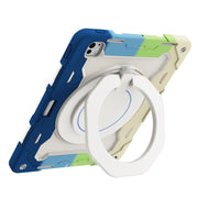 For iPad Pro 13 2024 Armor Portable Rotating Ring Holder Silicone Tablet Case with Pen Slot(Colorful Blue)